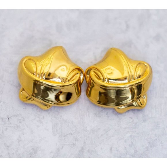 Vintage Gold Tone Abstract Mid Century Clip On Earrings - CF1 - Picture 1 of 3